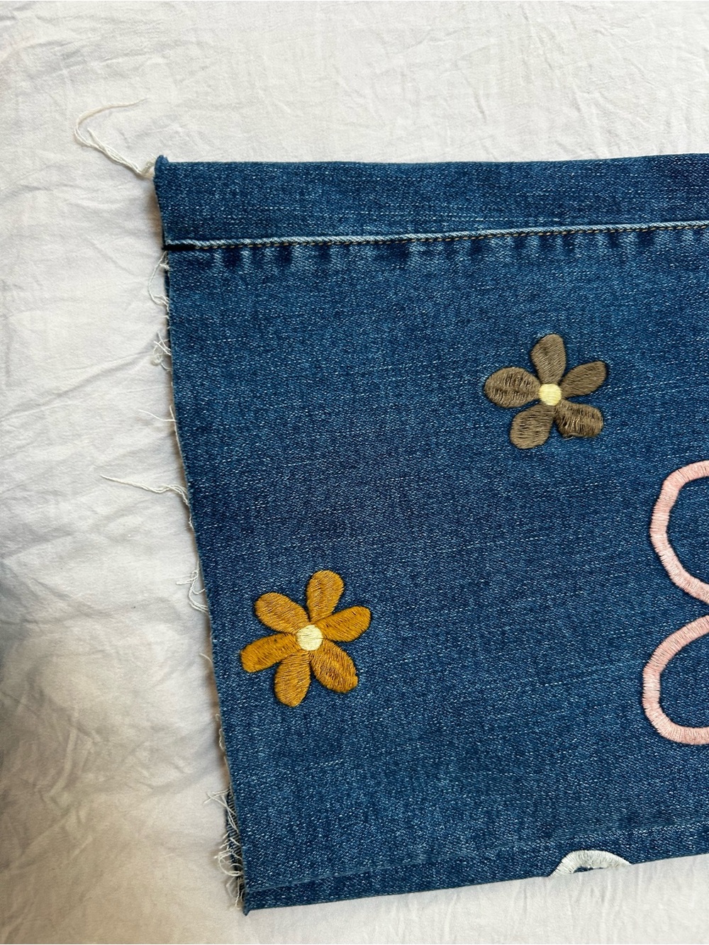 Blue Floral Embroidered Flare Jeans - Women's Wide Leg - Picture 6 of 8